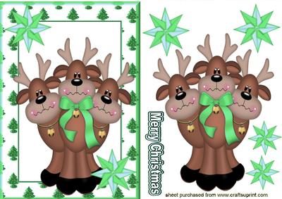 Cute Reindeers with Green Bow in Tree Frame