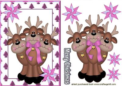Cute Reindeers with Pink Bows in Tree Frame