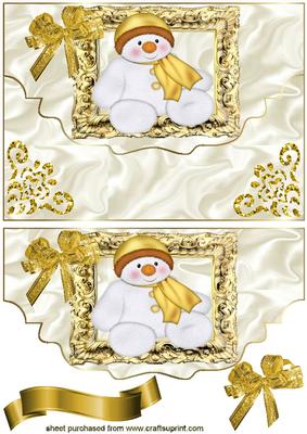 Christmas Snowman in Gold Baroque Frame