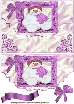 Christmas Snowman All in Pink on Scalloped Envelope