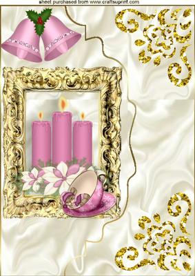 Pink Candles in Gold Baroque Frame with Little Mouse A4