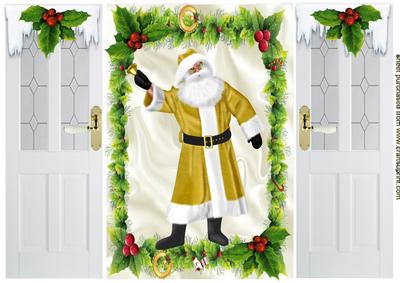 Santa in Holly Frame with Bells Gatefold