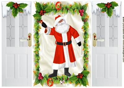 Santa in Red in Holly Frame Gatefold