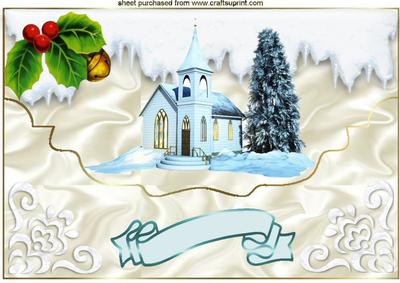 Pretty Christmas Tree, with Holly on Scalloped Envelope A4
