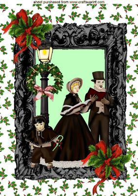 Vintage Carol Singers in Lovely Ornate Frame A4