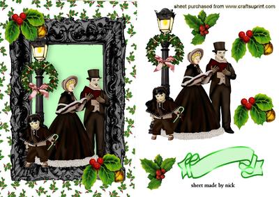 Vintage Carol Singers in Ornate Frame