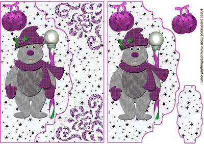 Cardboard Christmas Teddy in Pink on Scalloped Envelope