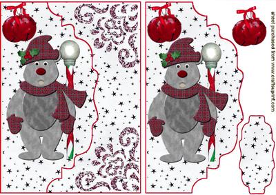 Cardboard Christmas Teddy in Red on Scalloped Envelope