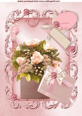 Flowers in a Gift Box in Floral Frame A4