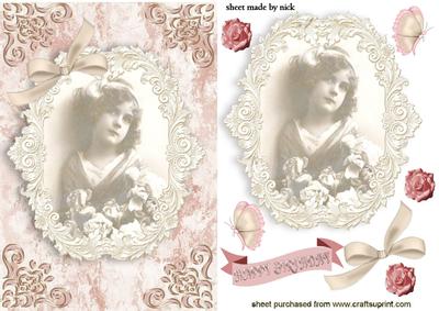 Sweet Vintage Girl in Cameo with Butterflies