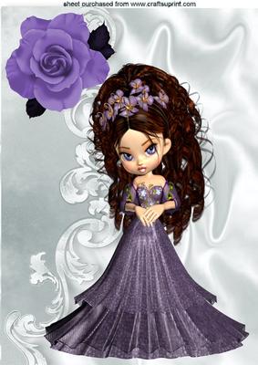 Pretty Lady with Pretty Purple Rose A4