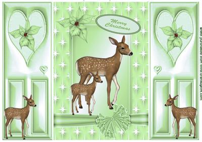 Little Reindeers in Green Star Frame, Gatefold