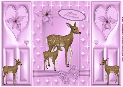 Little Reindeers in Pink Star Frame, Gatefold