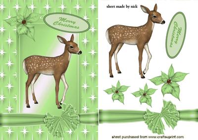 Little Reindeer in Green Star Frame