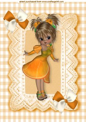 Sweet Little Lady in Orange, with Bows A4
