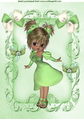 Sweet Little Lady in Green, with Butterflies A4