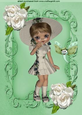 Little Lady with White Roses and Butterfly A4