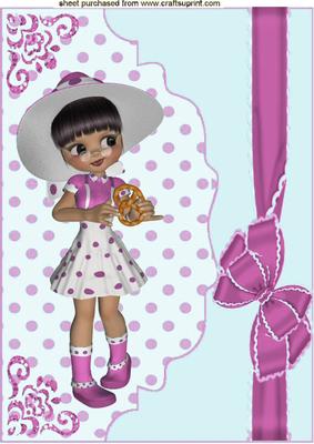 Little Lady in Pink Spots, Scalloped Envelope A4
