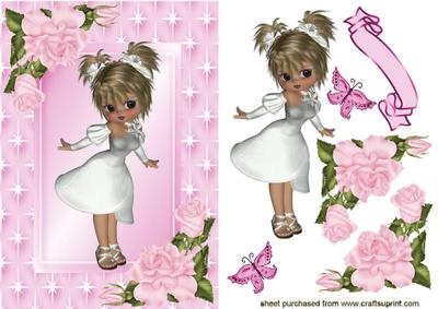 Little Lady in White with Pink Flowers