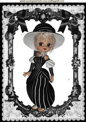 Little Lady in Black Lace Frame with Bows A4