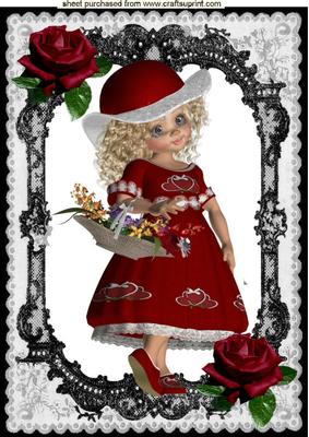 Little Lady in Red Rose Lace Frame A4