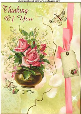 Thinking of You, Roses on a Scalloped Envelope A4