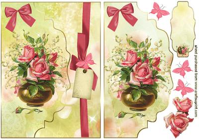 Pink Roses & Butterflies on Scalloped Envelope
