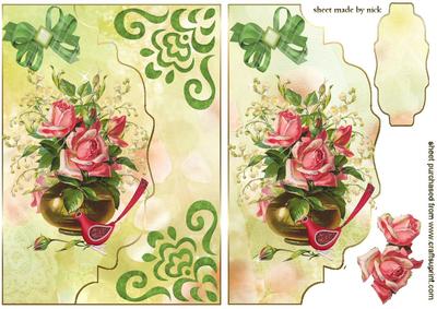 Pink Roses and Little Bird on Scallped Envelope