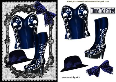 Blue Basque and Boots in Lace Frame