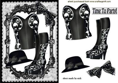 Black Basque with Boots in Lace Frame