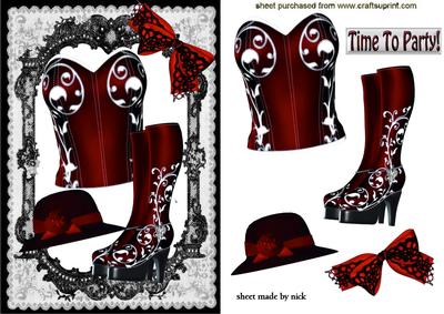 Red Basque with Boots in Lace Frame