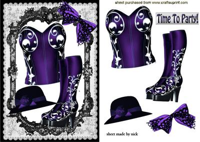 Purple Basque with Boots in Lace Frame
