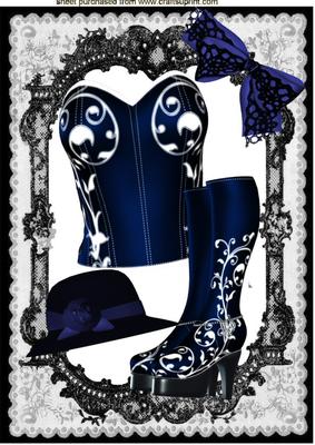 Blue Basque with Boots in Lace Frame A4