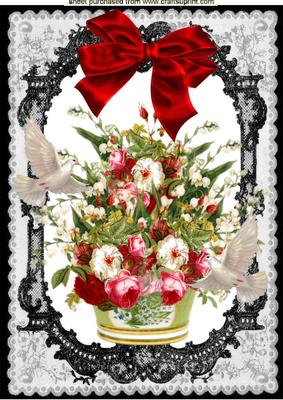 Beautiful Flowers with Doves in Lace Frame A4
