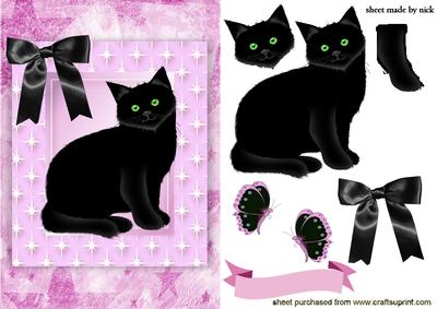Lucky Black Cat, in Pink Star Frame
