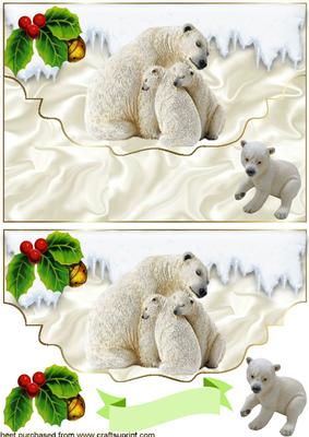Cuddly Family of Polar Bears on Scalloped Envelope