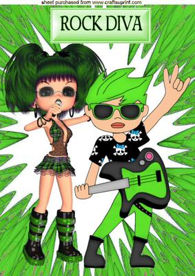 Rock Diva in Green Abstract Frame A4