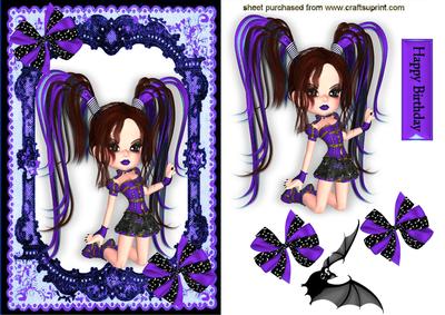 Gothic Girl in Purple Lace Frame with Bat
