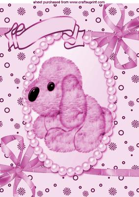 Pink Little Puppy in Pearl & Bow Frame A4
