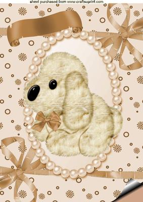 Cute Brown Puppy in Frame with Bows A4