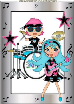 Funky Girl in Turq/pink Music Band A4