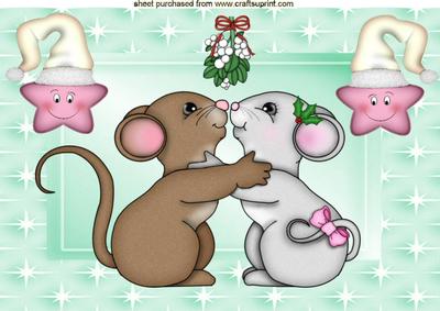 Cute Christmas Mice with Cheeky Stars A4