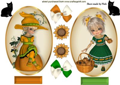 Two Little Halloween Pumpkin Girl, Toppers