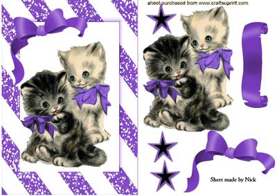 Cute Pair of Kitties with Purple Bow