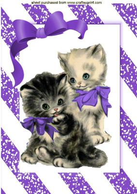 Cute Little Pair of Kitties with Purple Bow A4