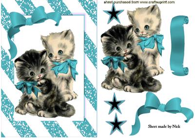 Cute Pair of Kitties with Turq Bow