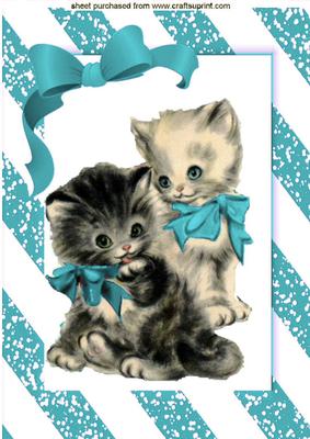 Cute Little Pair of Kitties with Turq Bow