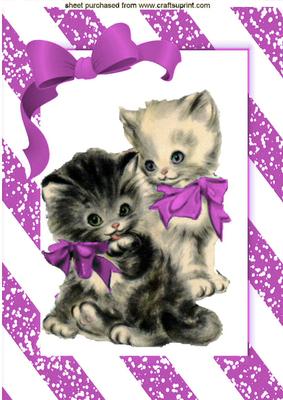 Cute Pair of Kitties in Pink Bow A4