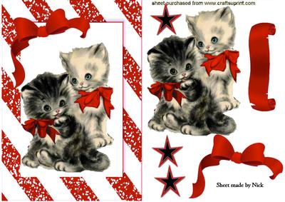 Cute Pair of Kitties with Red Bow