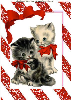 Cute Pair of Kitties with Red Bows A4